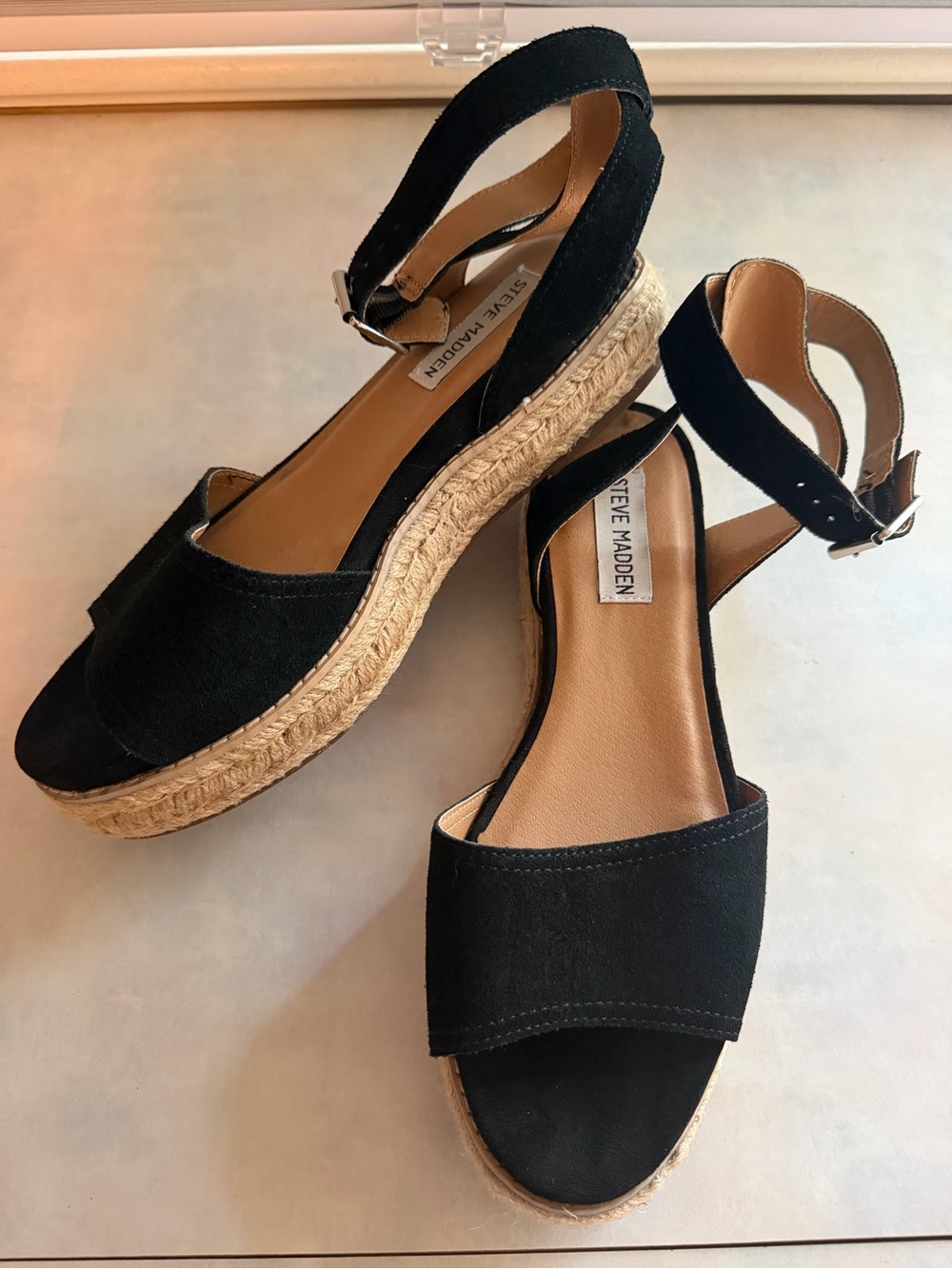 NWOT Steve Madden Gabi Black Espadrille Platform Sandals